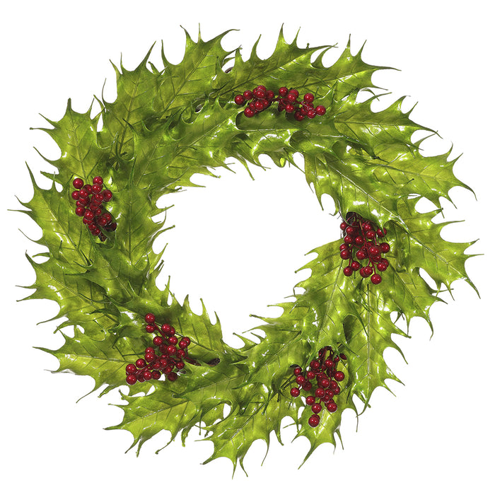 26" Metallic Artificial Holly Leaf Wreath -Green/Red (Pack of 2) - XHW011-GR/RE