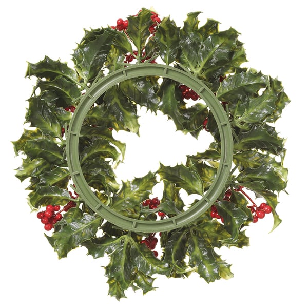 12" Artificial Holly Leaf & Berry Hanging Wreath -Variegated/Red (pack of 12) - XHW105-VG