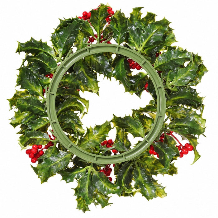 12" Artificial Holly Leaf & Berry Wreath -Variegated/Red (Pack of 12) - XHW105-VG