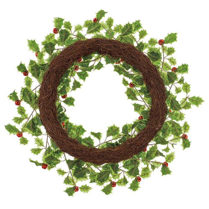 22" Artificial Holly Leaf With Jingle Bells Wreath -Variegated/Red (Pack of 2) - XHW170-VG/RE