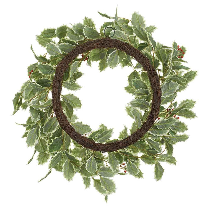 24" Artificial Holly Leaf & Berry Wreath -Variegated/Red (Pack of 2) - XHW206-VG/RE