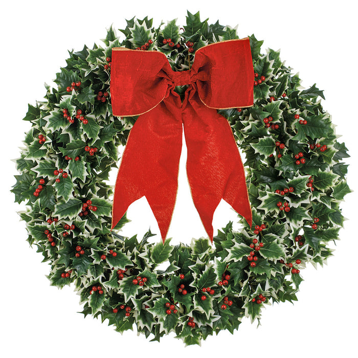 30" Artificial Holly Leaf & Berry Wreath -Variegated/Red (Pack of 2) - XHW512-VG/RE