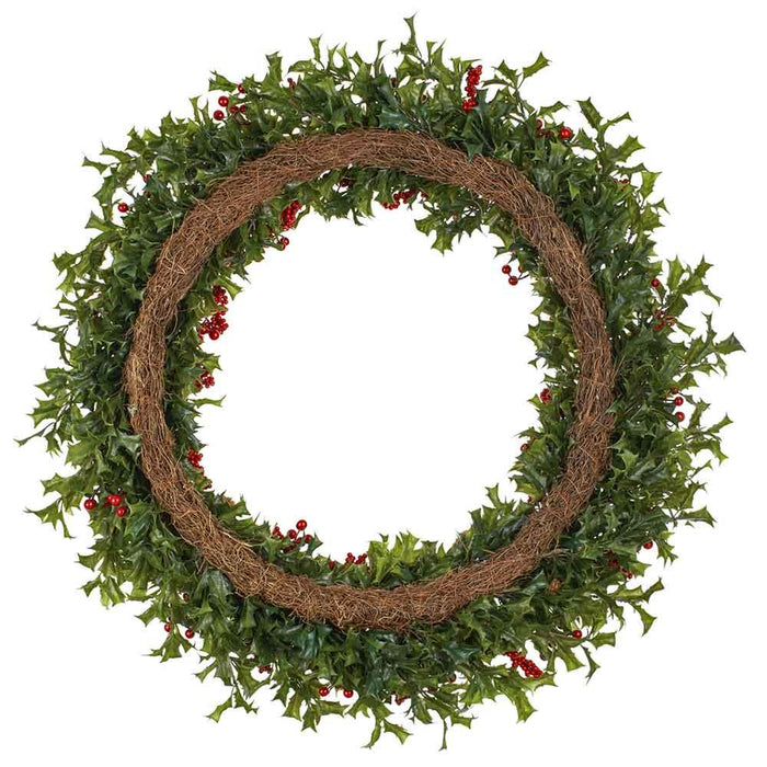 36" Artificial Berry, Pinecone & Holly Leaf Wreath -Red/Green (Pack of 2) - XHW521-RE/GR
