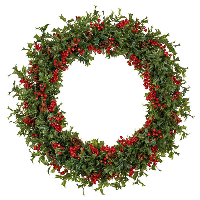 36" Artificial Berry, Pinecone & Holly Leaf Wreath -Red/Green (Pack of 2) - XHW521-RE/GR