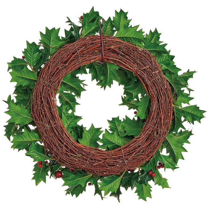 22" Artificial Holly Leaf & Berry Wreath -Green/Red (Pack of 4) - XHW545-GR/RE