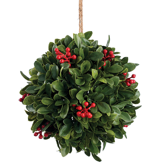 7" Holiday Boxwood & Berry Ball-Shaped Artificial Topiary -Green/Red (pack of 4) - XIF007-GR/RE