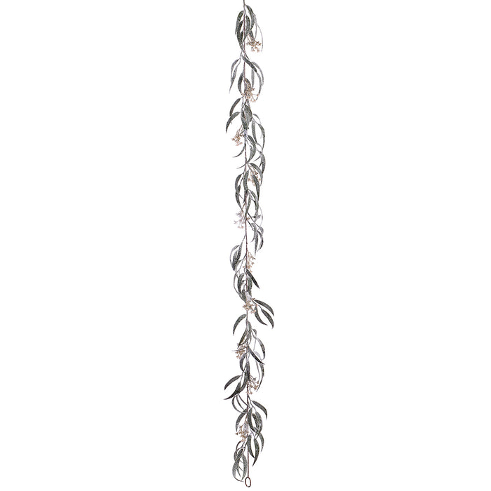 5'10" Flocked Seeded Eucalyptus Leaf Artificial Garland -Green/White (Pack of 12) - XIG130-GR/WH