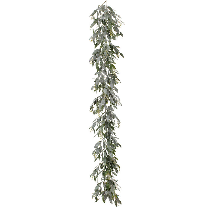 6' Flocked Artificial Eucalyptus Leaf Garland -Green/White (Pack of 4) - XIG146-GR/WH