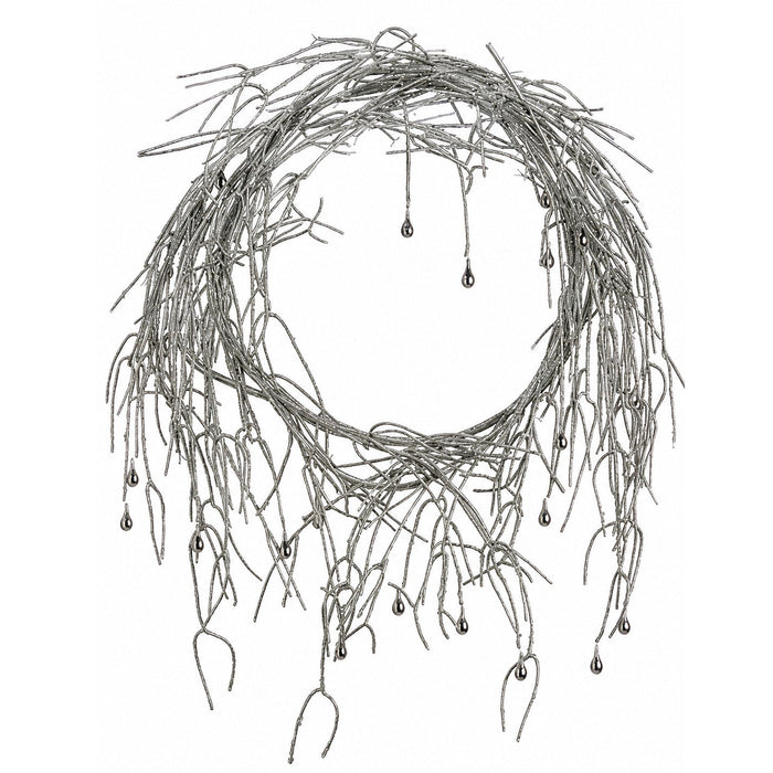 24" Artificial Glittered Pencil Cactus Wreath w/Beads -Silver (Pack of 2) - XIG524-SI
