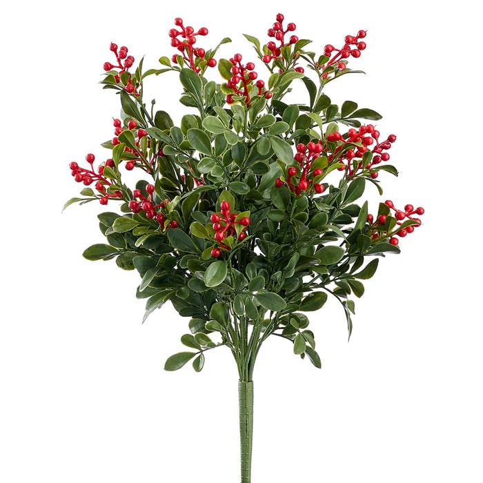 16" Artificial Holiday Boxwood & Berry Plant -Green/Red (pack of 12) - XIK008-GR/RE