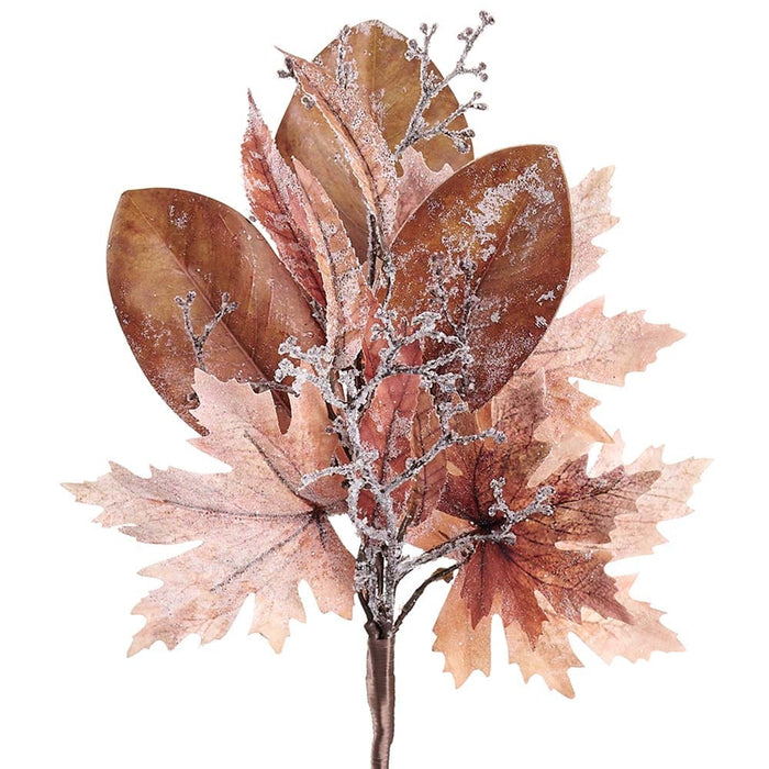 16" Iced Maple & Magnolia Leaf Artificial Stem Pick -2 Tone Brown (Pack of 12) - XIK530-BR/TT