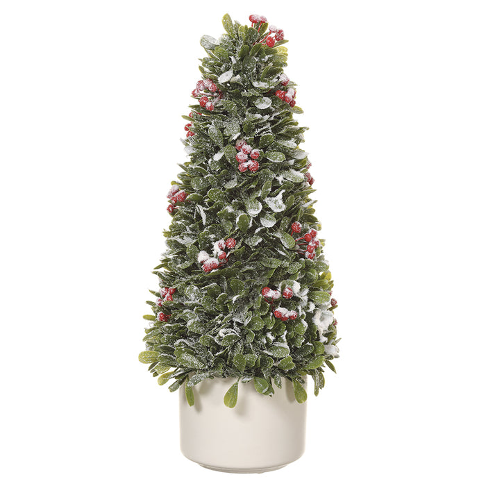 16" Snowed Cone-Shaped Artificial Fatweed & Berry Tree Topiary w/Ceramic Pot -Red/Green (pack of 4) - XIR531-RE/GR