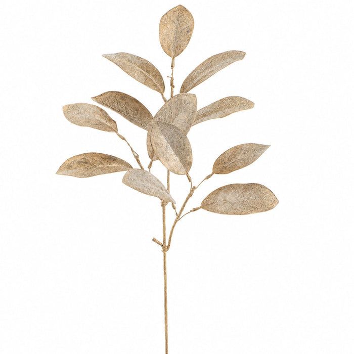 29" Glittered Magnolia Leaf Artificial Stem -Beige (Pack of 12) - XIS022-BE