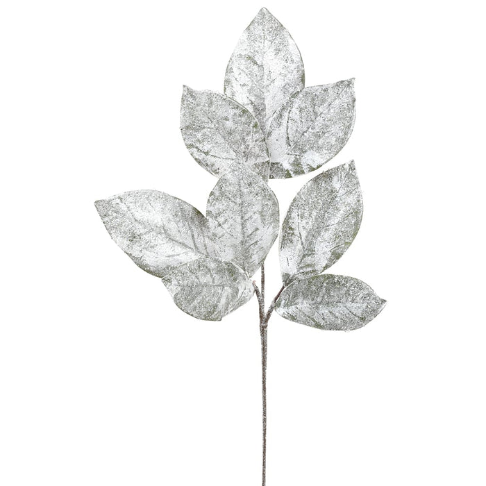 32" Iced Artificial Magnolia Leaf Stem -Green/Ice (Pack of 12) - XIS038-GR/IC