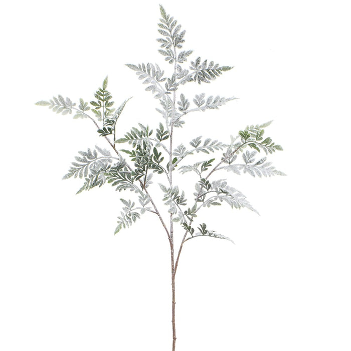40" Flocked Artificial Fern Leaf Stem -White/Green (Pack of 12) - XIS050-WH/GR