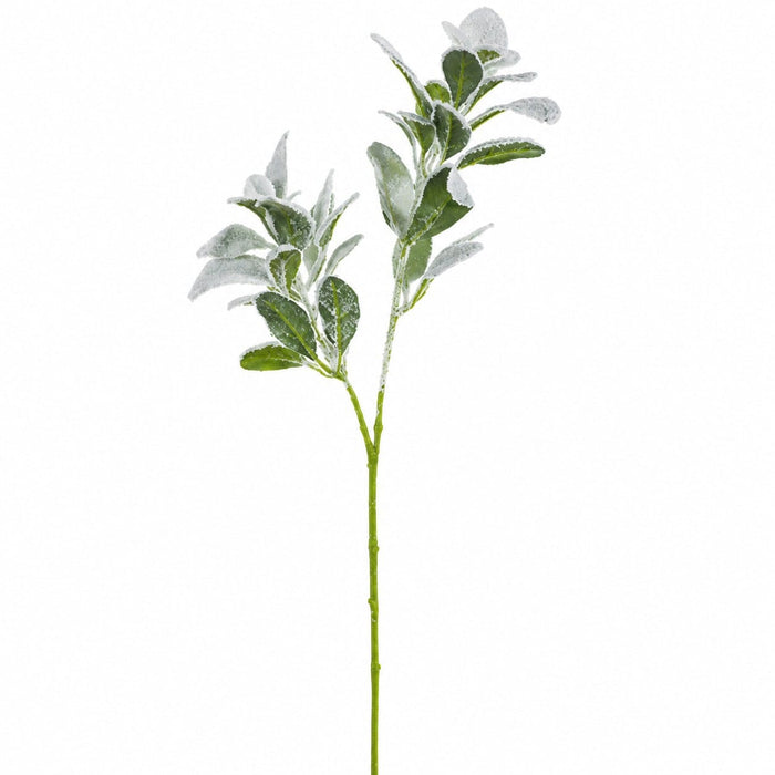 28" Iced Artificial Lamb's Ear Leaf Stem -Green/Ice (Pack of 24) - XIS110-GR/IC