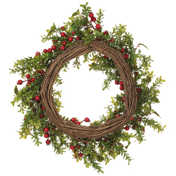 22" Artificial Garden Boxwood & Berry Wreath -Green/Red (Pack of 2) - XIW001-GR/RE
