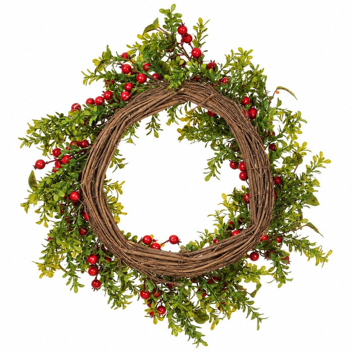 22" Artificial Garden Boxwood & Berry Wreath -Green/Red (Pack of 2) - XIW001-GR/RE