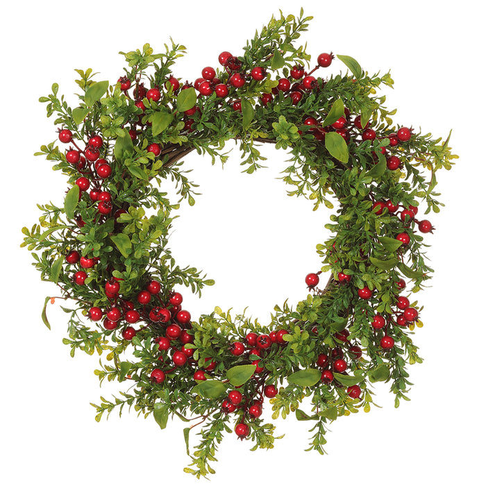 22" Artificial Garden Boxwood & Berry Wreath -Green/Red (Pack of 2) - XIW001-GR/RE