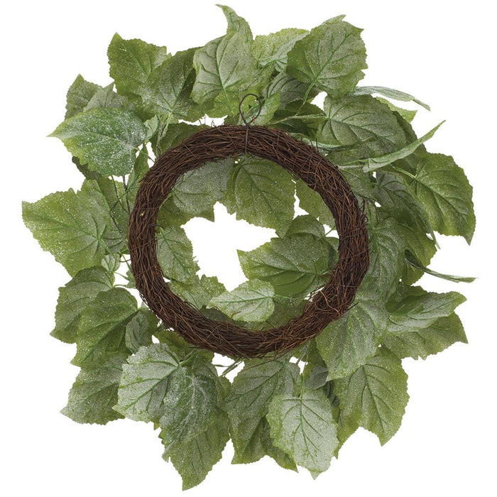 24" Glittered Artificial Hydrangea Leaf Wreath -Green - XIW002-GR