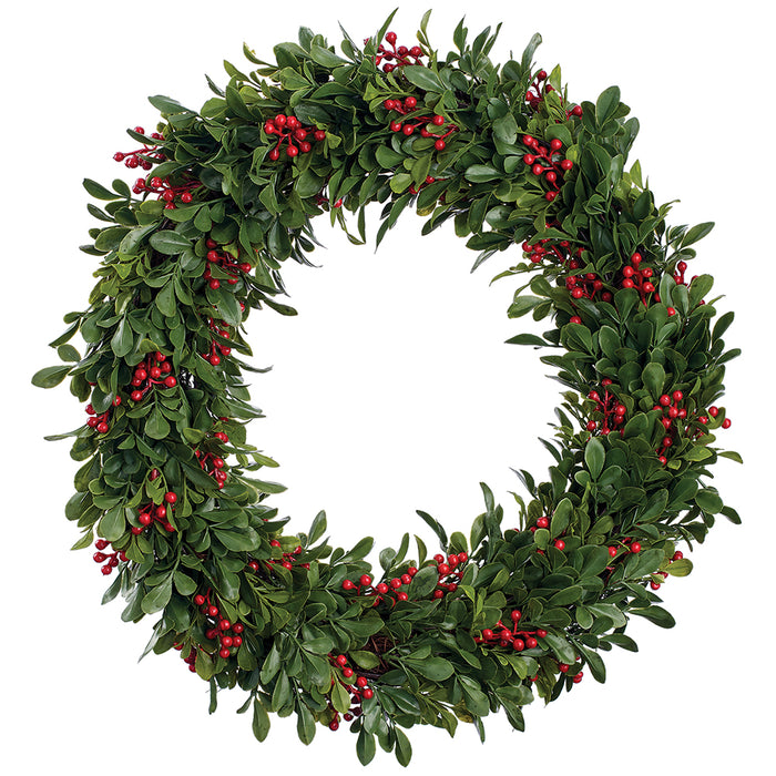 20" Artificial Holiday Boxwood & Berry Wreath -Green/Red (Pack of 2) - XIW012-GR/RE