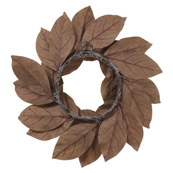22" Iced Artificial Magnolia Leaf Wreath -Green/Ice (Pack of 2) - XIW039-GR/IC