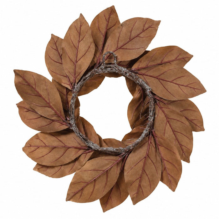 22" Iced Artificial Magnolia Leaf Wreath -Green/Ice (Pack of 2) - XIW039-GR/IC