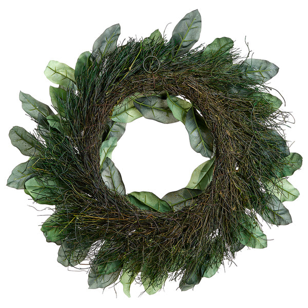 26" Iced Artificial Magnolia Leaf Hanging Wreath -Green (pack of 4) - XIW067-GR