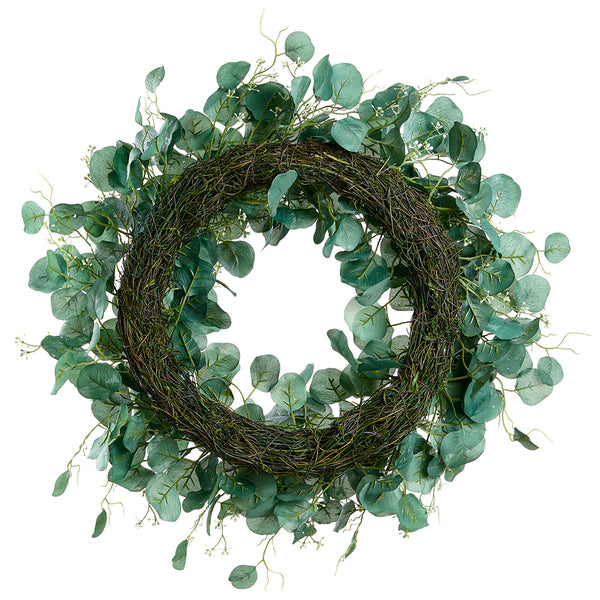 26" Iced Artificial Seeded Eucalyptus Leaf Wreath -Green (Pack of 2) - XIW068-GR
