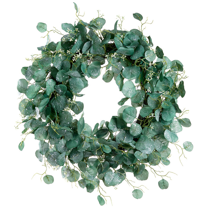 26" Iced Artificial Seeded Eucalyptus Leaf Wreath -Green (Pack of 2) - XIW068-GR