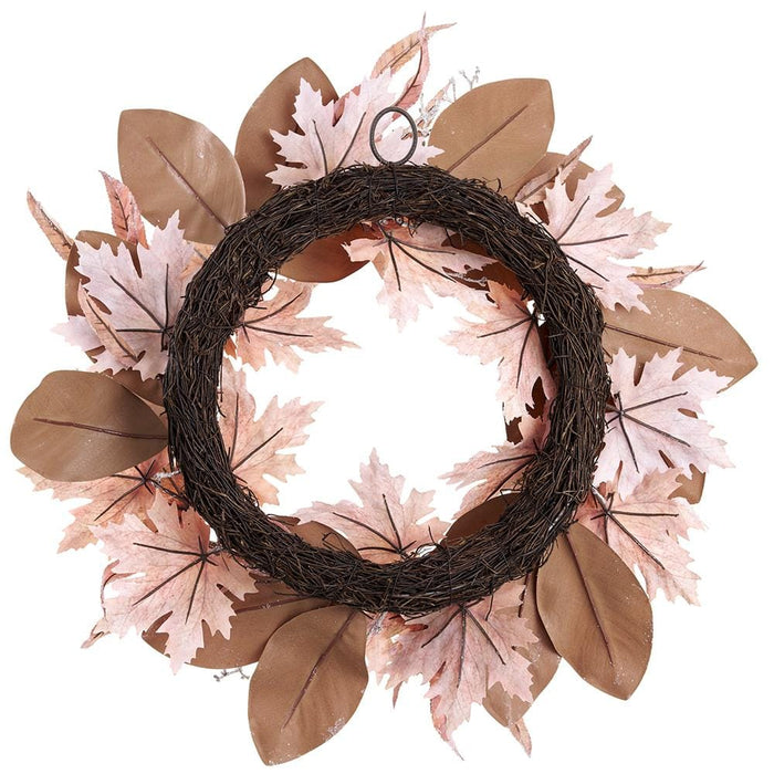 28" Iced Artificial Maple & Magnolia Leaf Wreath -2 Tone Brown (Pack of 2) - XIW500-BR/TT