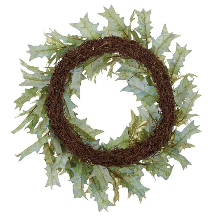24" Metallic Artificial Oak Leaf Wreath -Green (Pack of 6) - XIW604-GR