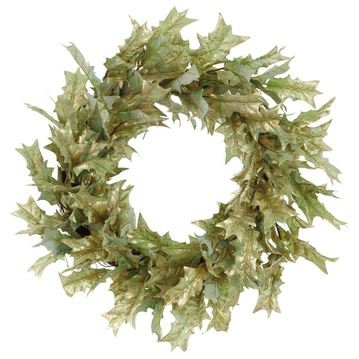 24" Metallic Artificial Oak Leaf Wreath -Green (Pack of 6) - XIW604-GR