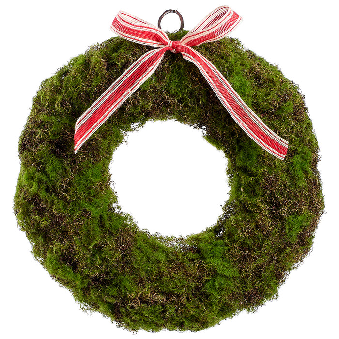16.5" Artificial Moss Leaf & Ribbon Hanging Wreath -Green (pack of 2) - XIW626-GR