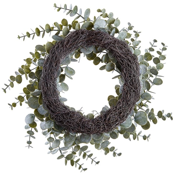18" Artificial Eucalyptus Leaf Hanging Wreath -Green/White (pack of 4) - XIW940-GR/WH