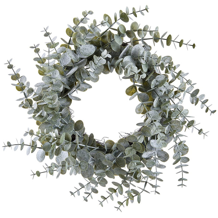 18" Artificial Eucalyptus Leaf Hanging Wreath -Green/White (pack of 4) - XIW940-GR/WH