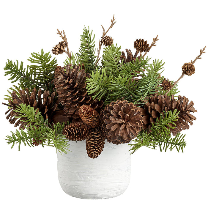 12" Spruce & Pinecone Artificial Arrangement w/Terra Cotta Pot -Green/Brown - XLF040-GR/BR
