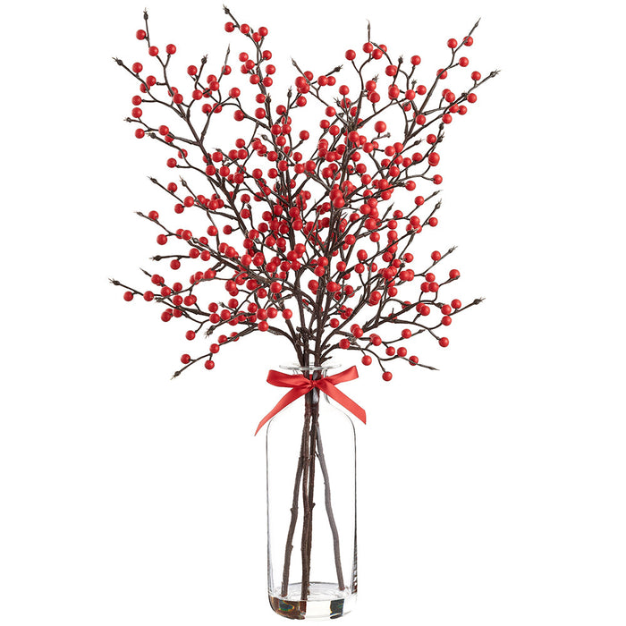 28" Artificial Berry Arrangement w/Glass Vase -Red (Pack of 4) - XLF054-RE