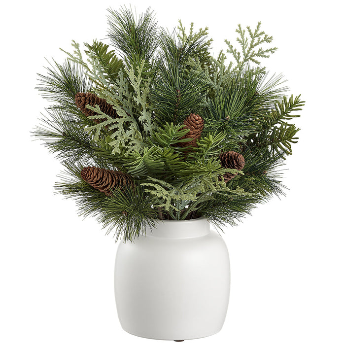 19" Artificial Mixed Pine & Pinecone Arrangement w/Ceramic Vase -Green/Brown - XLF060-GR/BR
