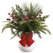 16" Berry & Mixed Pine Artificial Arrangement w/Ceramic Vase -Red/Green - XLF061-RE/GR