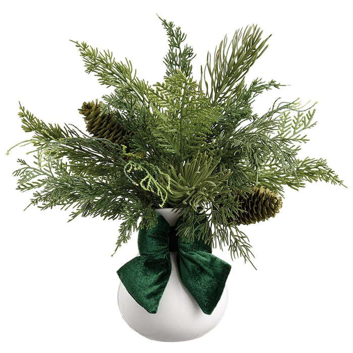16" Mixed Cedar & Pine Artificial Arrangement w/Ceramic Vase -Green - XLF062-GR
