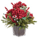 19" Hydrangea Flower, Berry & Pine Artificial Arrangement w/Glass Vase -Red/Green - XLF064-RE/GR