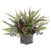 10" Pinecone & Pine Artificial Arrangement w/Glass Vase -Green/Brown (Pack of 4) - XLF065-GR/BR