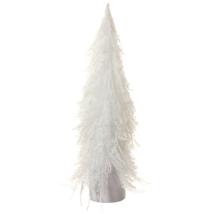 22.5" Glittered Cone-Shaped Artificial Grass Topiary w/Ceramic Vase -White - XLF069-WH