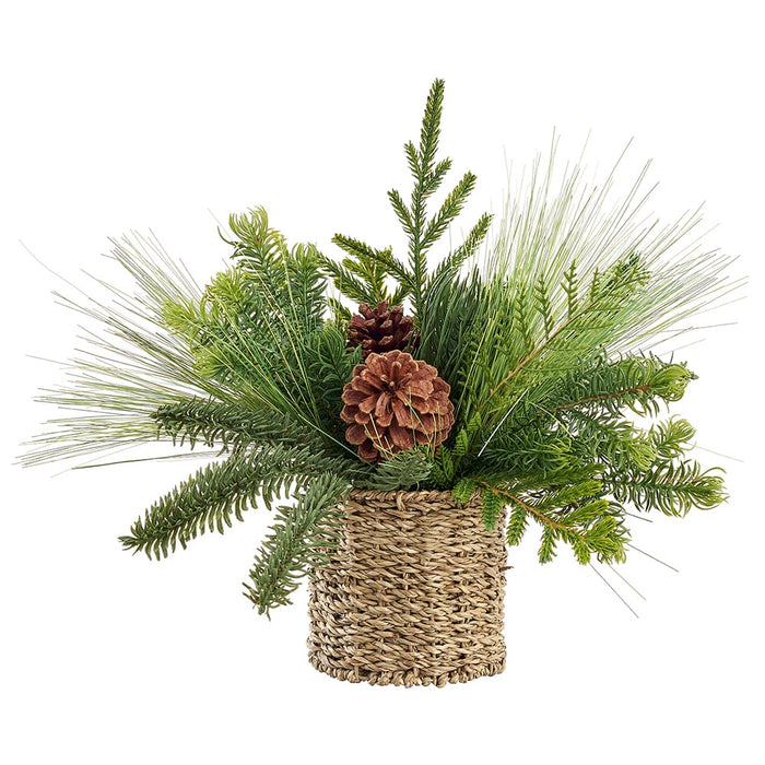 15" Mixed Pine & Pinecone Artificial Arrangement w/Basket -Green/Brown (Pack of 4) - XLF079-GR/BR