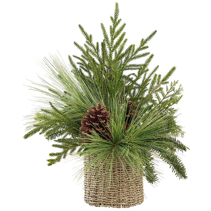 19" Mixed Pine & Pinecone Artificial Arrangement w/Basket -Green/Brown (Pack of 2) - XLF081-GR/BR