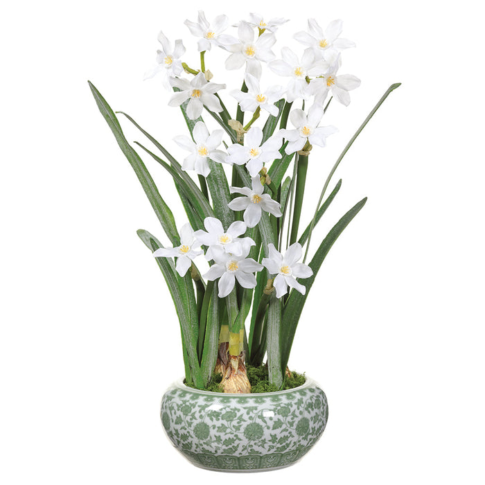 22.5" Paperwhite Silk Flower Arrangement w/Ceramic Vase -White (Pack of 2) - XLF098-WH