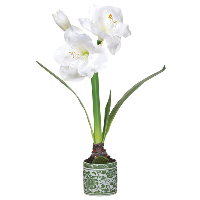 20" Amaryllis Silk Flower Arrangement w/Ceramic Vase -White (Pack of 4) - XLF099-WH