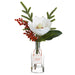 13" Joy Magnolia Flower & Berry Artificial Arrangement w/Glass Vase -White/Red (Pack of 6) - XLF277-WH/RE