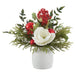16" Magnolia Flower, Holly Leaf, Berry & Ball Artificial Arrangement w/Ceramic Vase -Red/White (Pack of 2) - XLF398-WH/RE